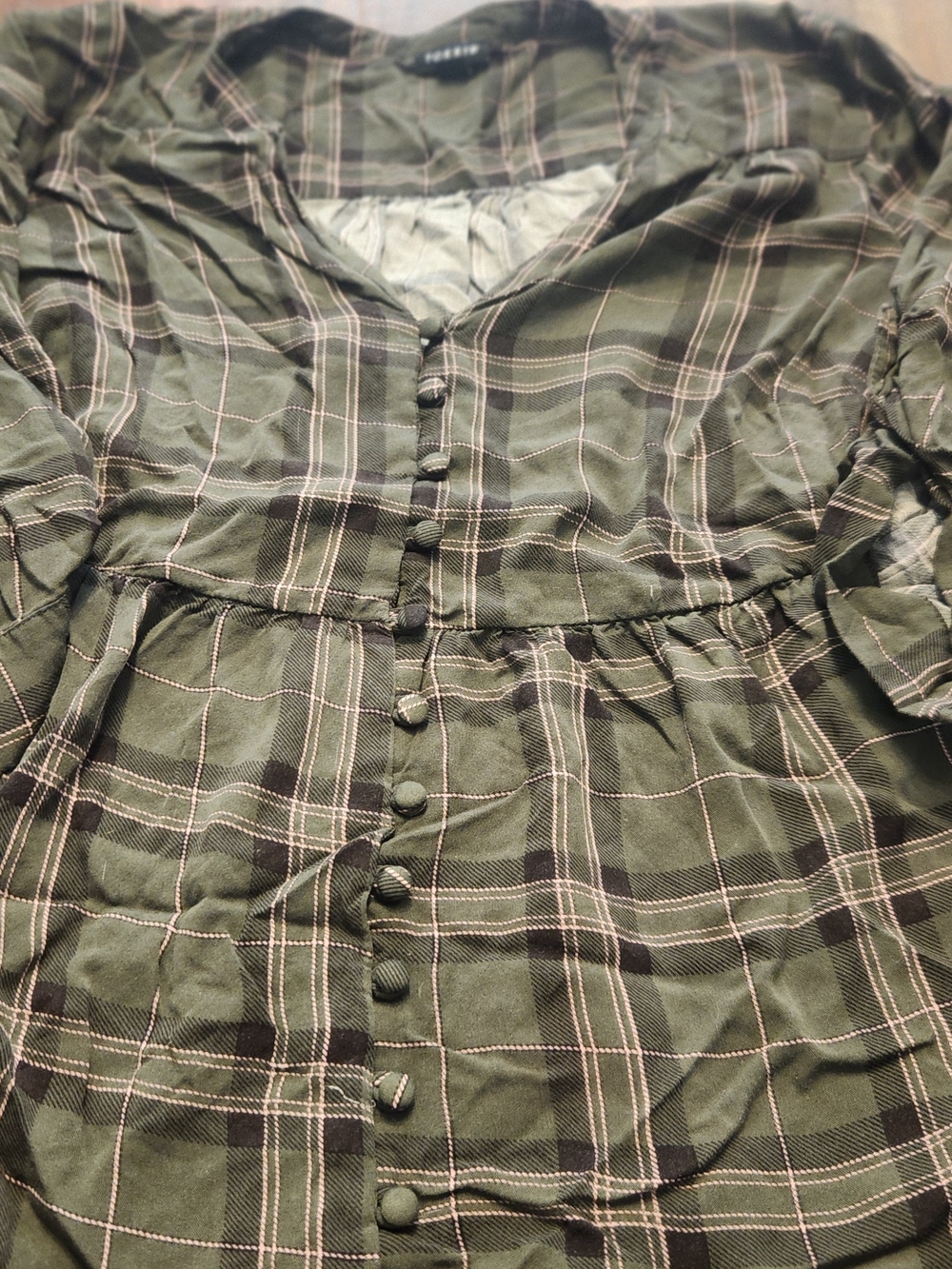 Torrid Olive Green Plaid Babydoll Top